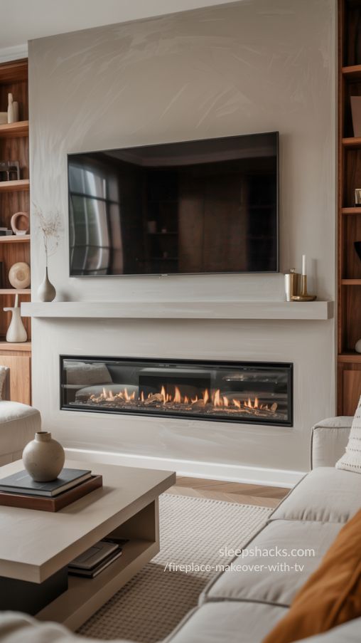 Matching Fireplace and TV Width – Symmetrical Contemporary Living Room Makeover