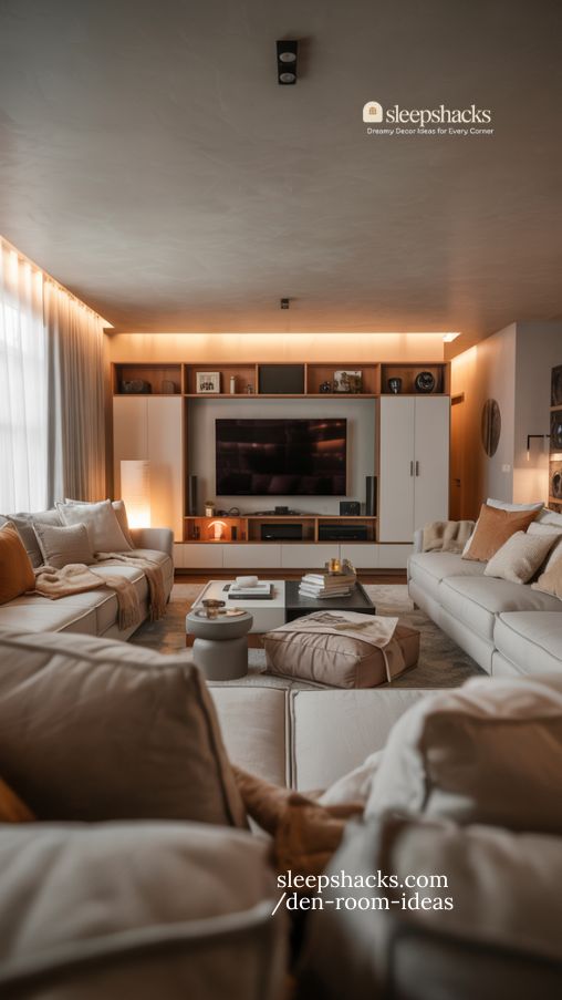 Media-Focused Den with TV Wall and Cozy Sectional