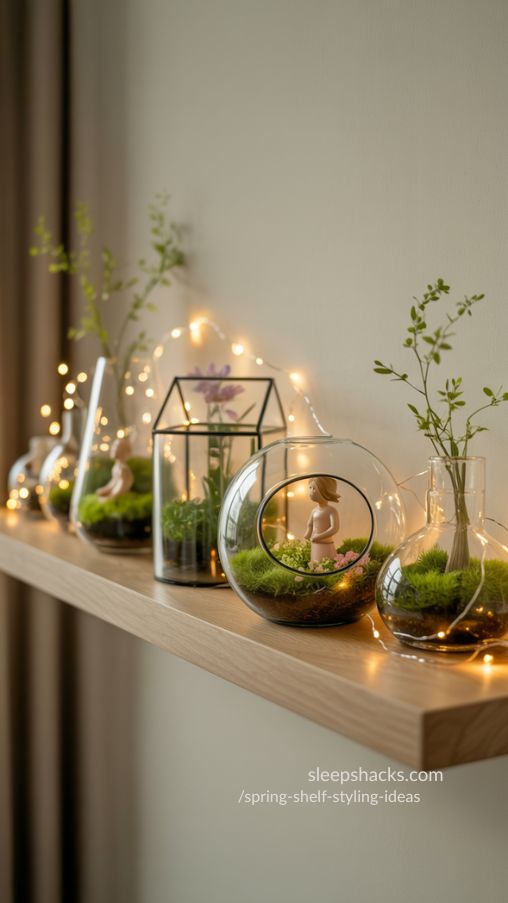 Mini Terrariums with Fairy Lights – Glowing Spring Shelf Styling Idea