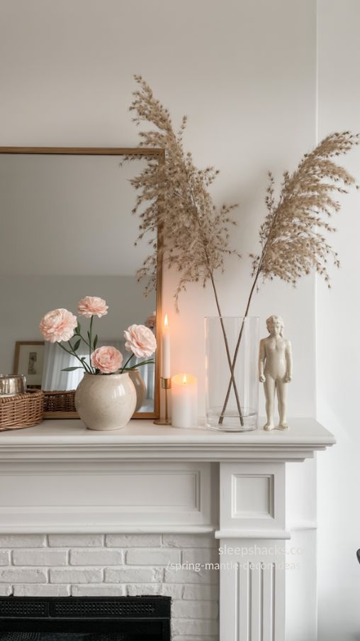 Minimalist and Elegant Spring Mantel Styling Tips | Clean and Balanced Decor