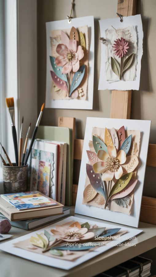 Mixed Media Floral Collages for Textured Spring Botanical Decor