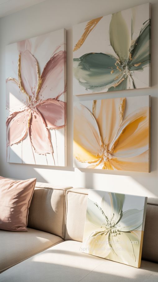 Modern Abstract Flower Canvas for Fresh Spring Wall Art
