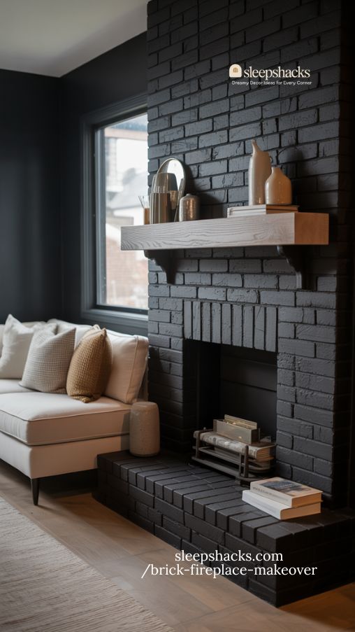 Modern Black Brick Fireplace Makeover for Contemporary Living Rooms
