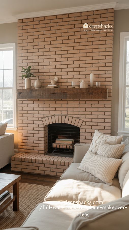 Modern Farmhouse Full Wall Brick Fireplace Makeover