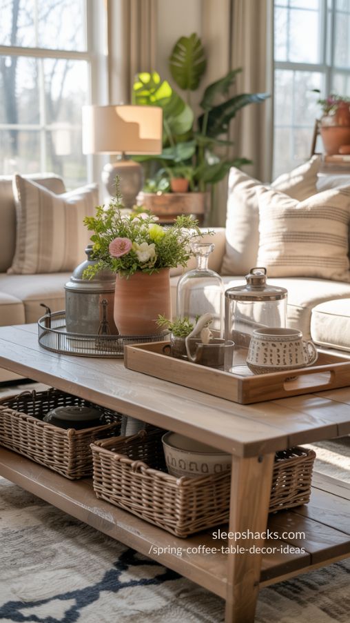 Modern Farmhouse Spring Coffee Table Styling – Cozy and Fresh Living Room Decor