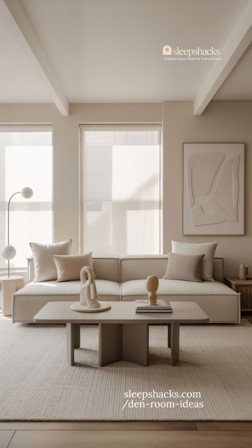 Modern Minimalist Den with Clean Lines and Neutral Palette