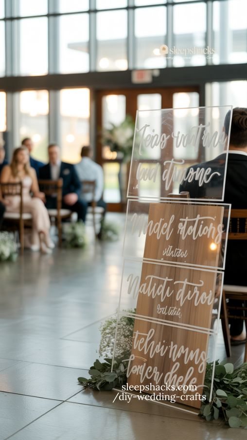 Modern Vinyl-Cut Directional Wedding Signs in Elegant Indoor Venue