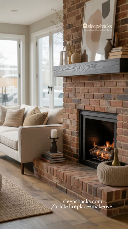 Modern and Rustic Brick Fireplace Makeover Ideas for Living Rooms