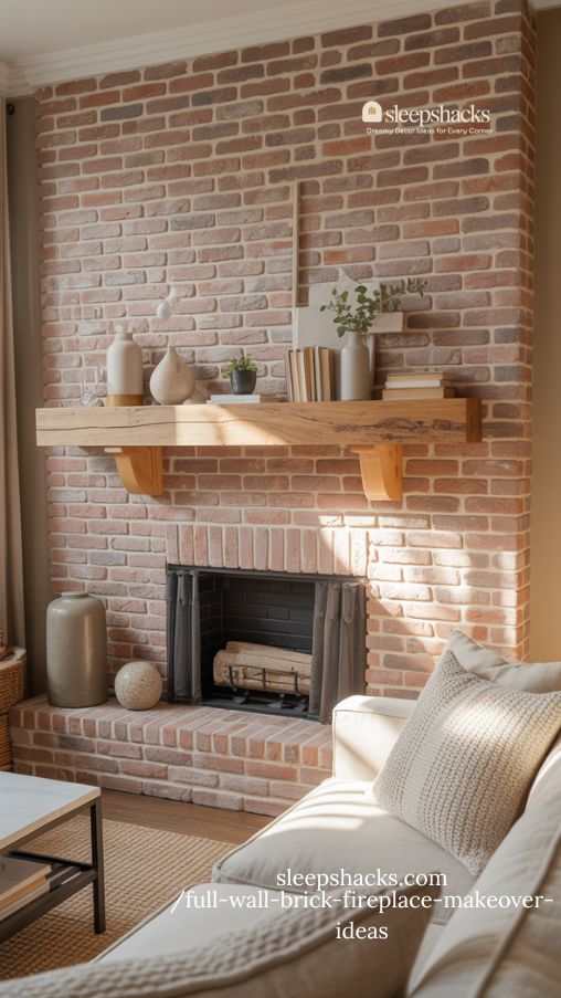 Mortar Wash Brick Fireplace Makeover with Layered Textures