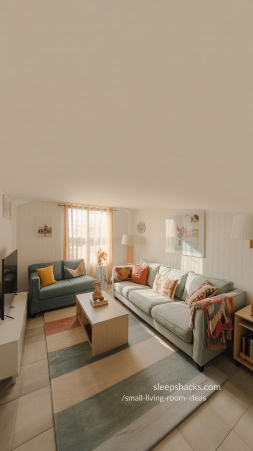 Neutral Palette with Pops of Color in Small Living Room