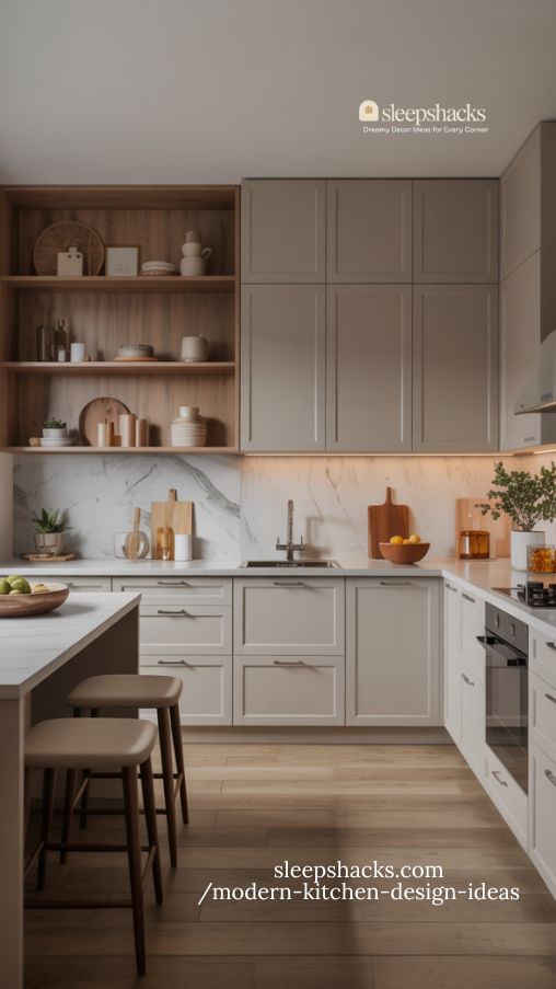 Neutral-Toned Modern Kitchen with Warm Accents