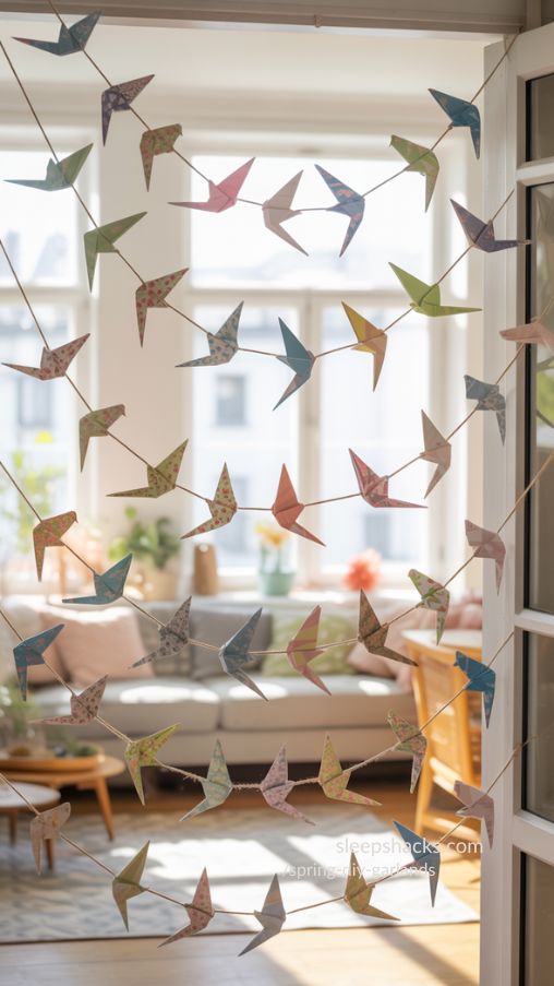 Origami Bird Garland Adding Whimsical Spring Charm Indoors