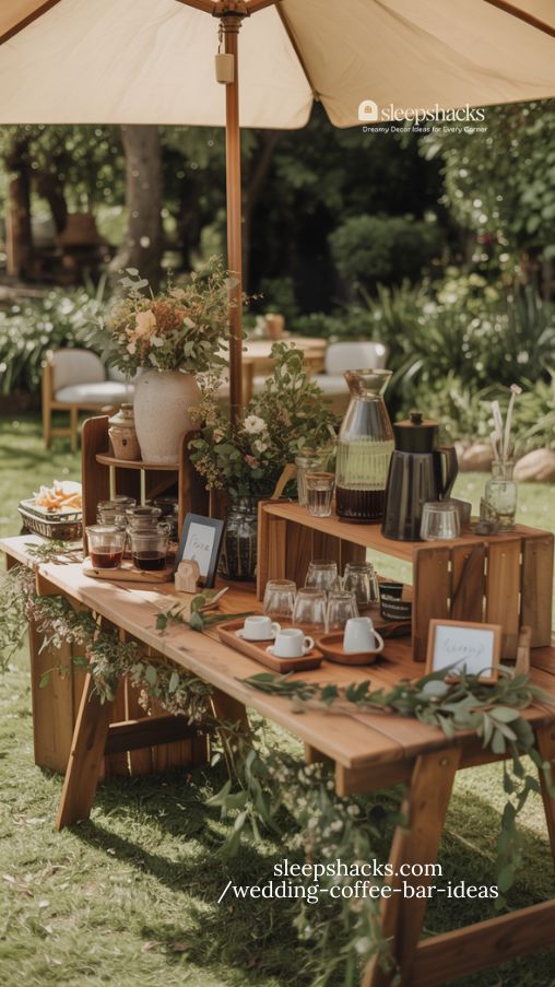 Outdoor Garden Wedding Coffee Station Ideas