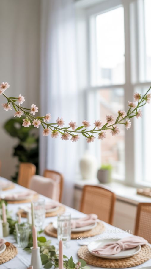 Paper Flower Garland Adding Elegant Spring Charm to a Dining Table