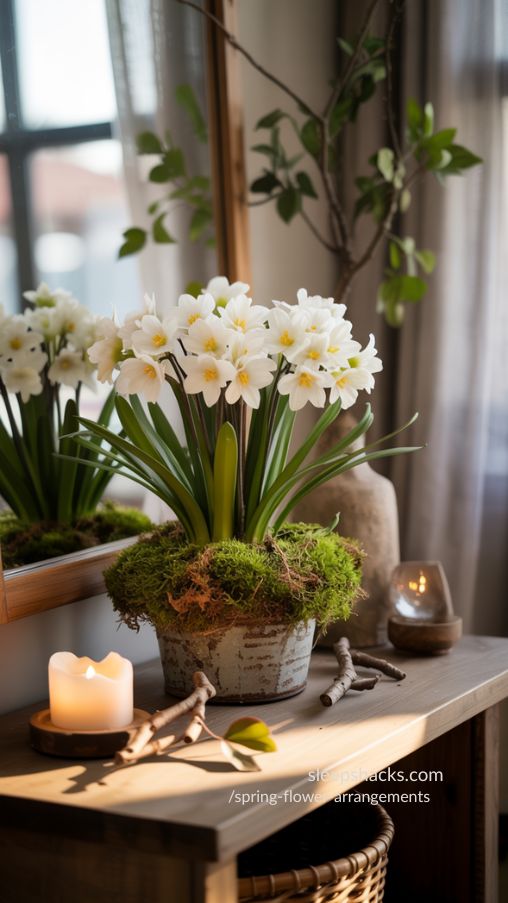 Paperwhite Vases with Moss Accents