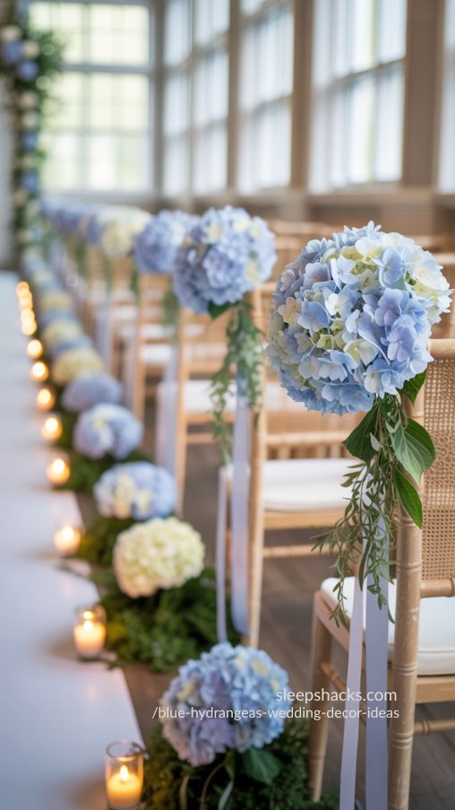 Pastel Blue Hydrangea Wedding Aisle Inspiration