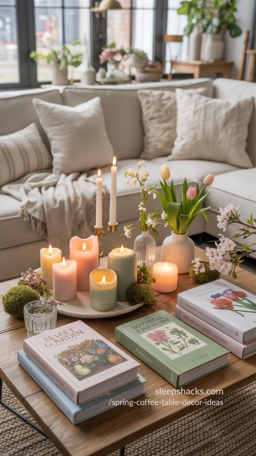 Pastel Candle and Book Pairings – Cozy and Stylish Spring Coffee Table