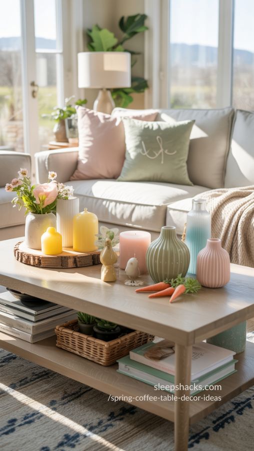 Pastel and Seasonal Color Coordination – Fresh Spring Coffee Table Styling