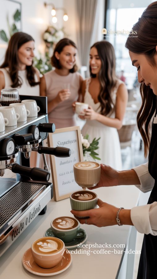Personalized Latte Art Wedding Coffee Bar Experience