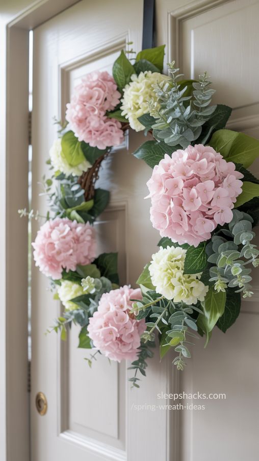 Pink Hydrangea and Lamb’s Ear Wreath – Soft & Elegant Spring Decor