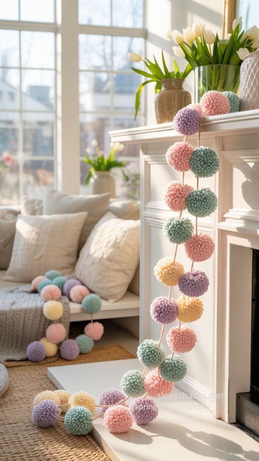 Pom-Pom Fringe Garland Adding Playful Energy to a Spring Space