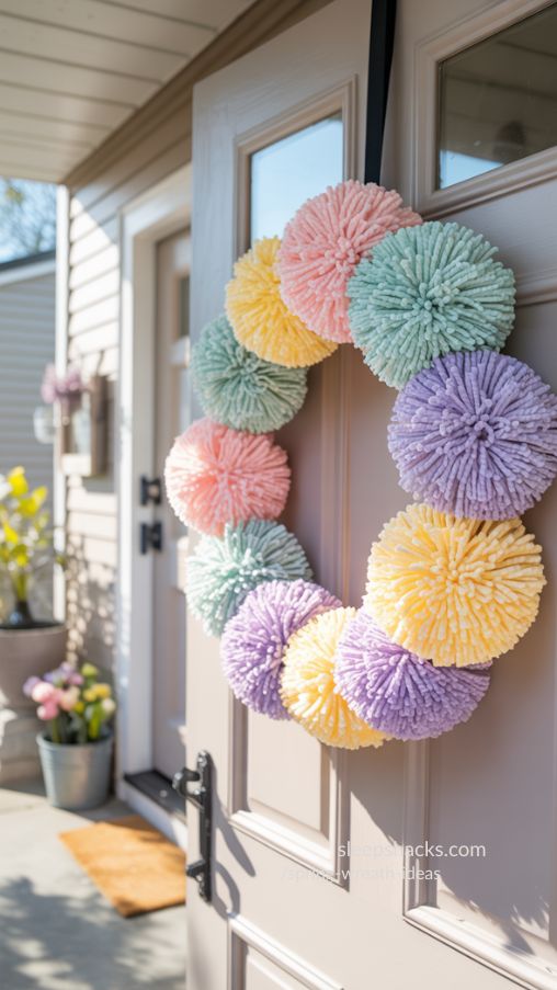 Pom-Pom Pastel Wreath – Fun & Whimsical Spring Decor