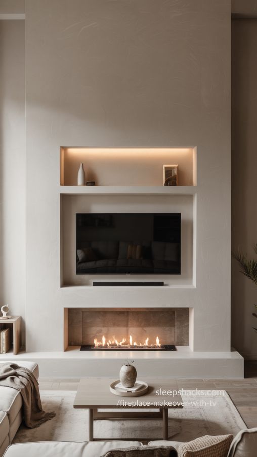 Recessed TV Fireplace Nook – Sleek Built-In Living Room Makeover