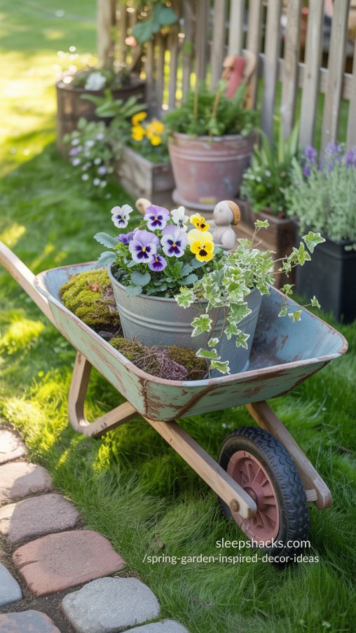 Repurposed Vintage Wheelbarrow Planters – Whimsical Spring Garden DIY
