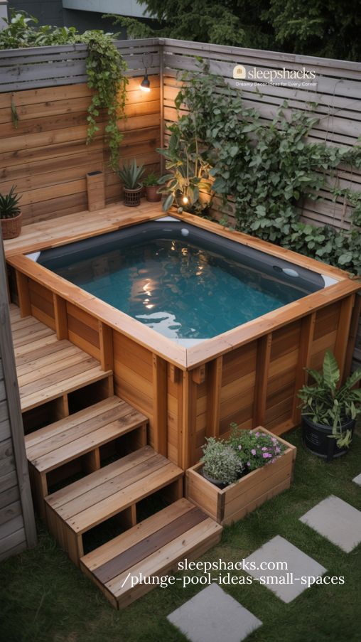 Rustic Above-Ground Wooden Plunge Pool for Small Backyards