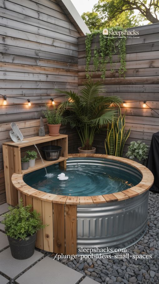 Rustic DIY Stock Tank Plunge Pool for Small Backyards