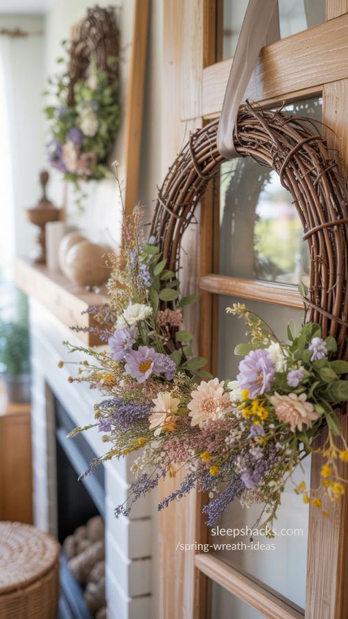 Rustic Grapevine Wildflower Wreath – Romantic & Whimsical Spring Decor