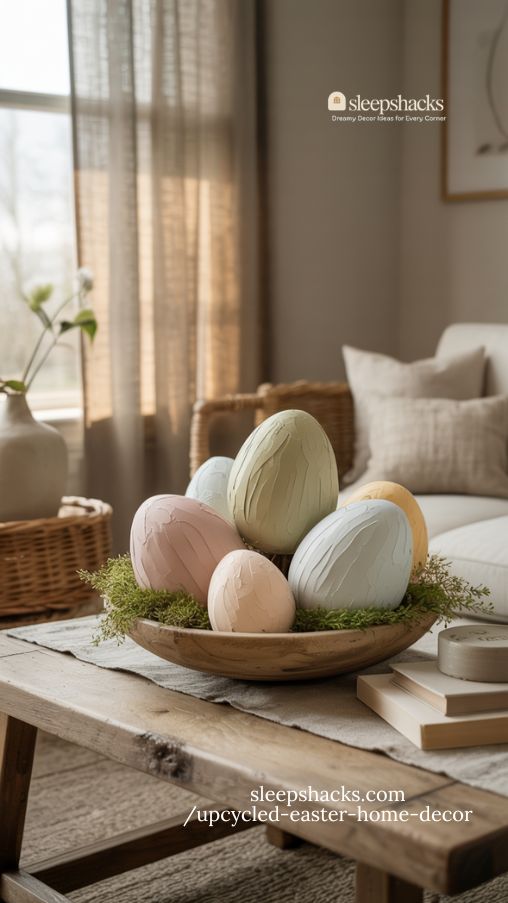 Rustic Paper Mache Easter Eggs Styled in Soft Spring Decor