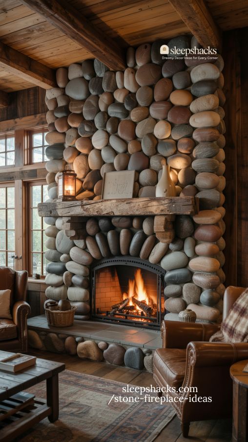 Rustic River Rock Fireplace Designs for Cozy Cabin Living
