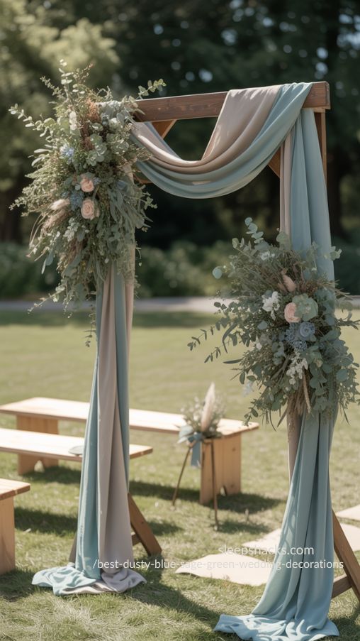 Rustic Sage Green and Dusty Blue Wedding Arch