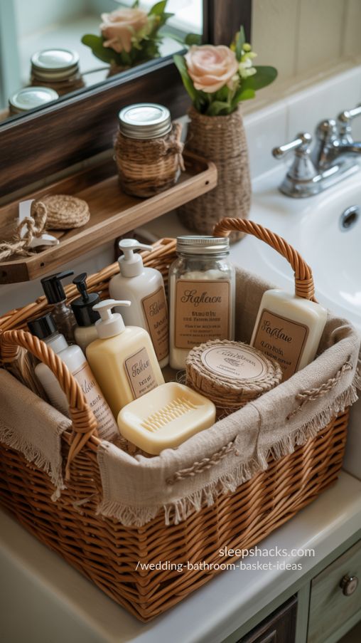 Rustic Wedding Bathroom Basket Cozy and Charming