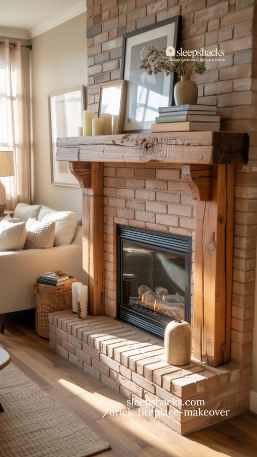 Rustic Wood Mantel Ideas for a Cozy Brick Fireplace Makeover