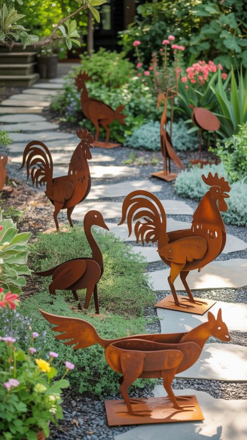 Rusty Metal Animal Sculptures for Playful Garden Decor