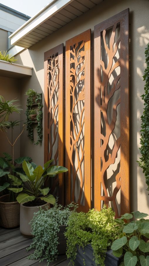 Rusty Metal Wall Panels for Vertical Garden Impact