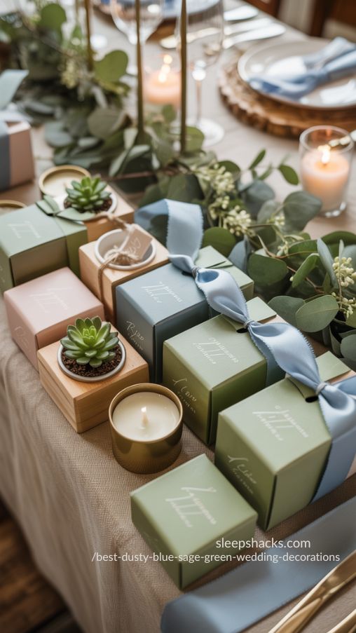 Sage Green and Dusty Blue Wedding Favor Ideas