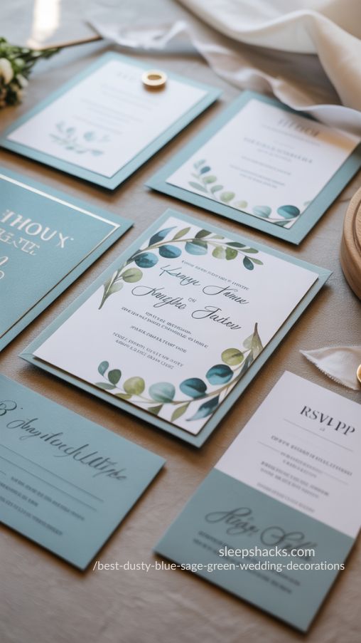 Sage Green and Dusty Blue Wedding Invitations