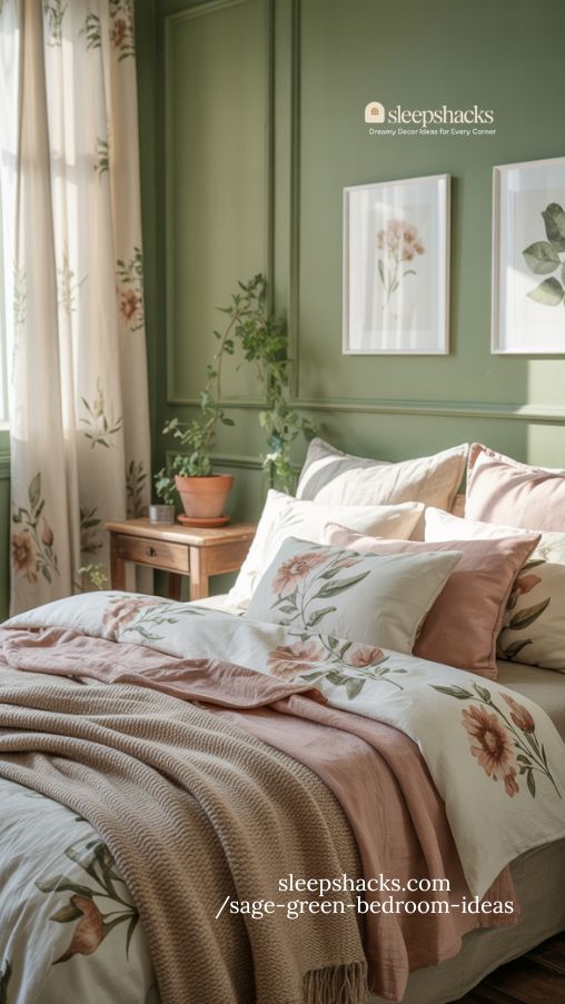 Sage Green with Floral Accents