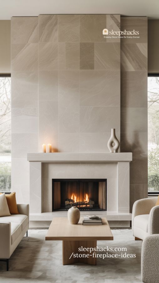 Seamless Same Stone Mantel Fireplace Designs for Modern Homes