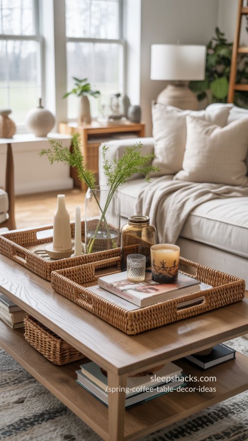 Seasonal Tabletop Trays with Handle Features – Functional and Stylish Spring Coffee Table Decor