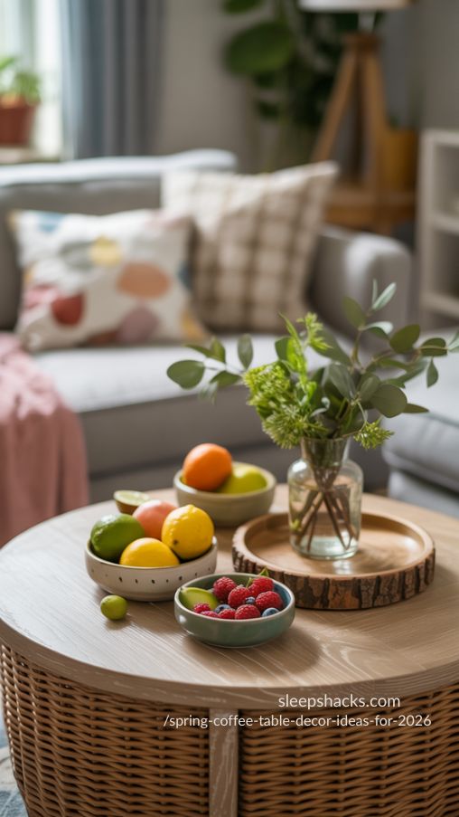 Small Bowls with Fresh Fruit for Spring Coffee Table