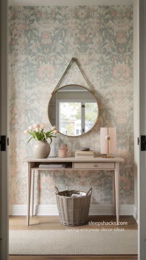 Soft Floral Statement Wallpaper for a Spring Entryway