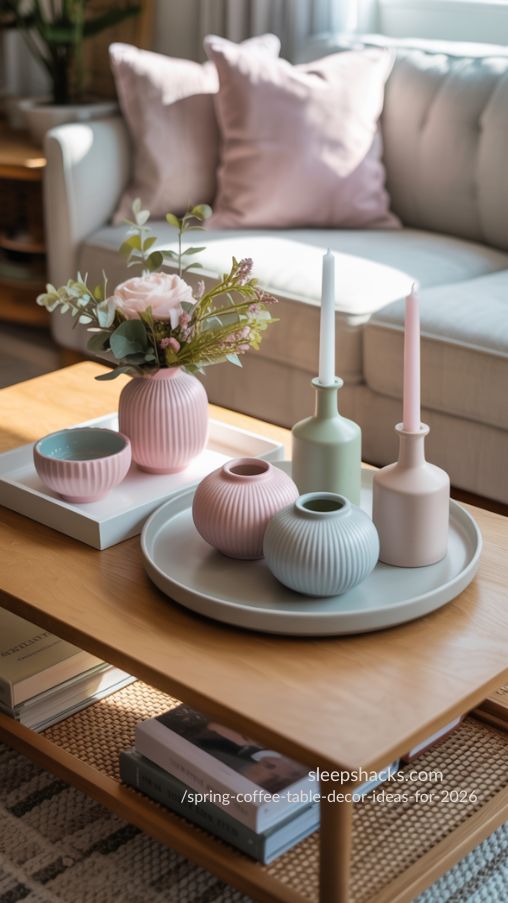 Soft Pastel Accents for Spring Coffee Table Styling