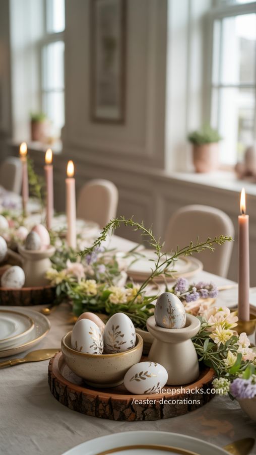 Sophisticated Easter Table Decor with Ceramic and Gold Eggs
