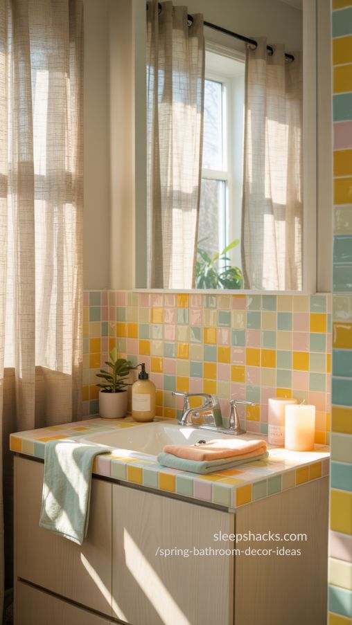 Spring Bathroom Decor Ideas with Bold Tile Accent Wall