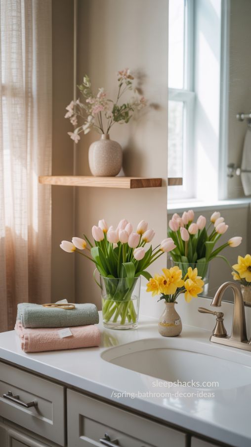 Spring Bathroom Decor Ideas with Fresh Floral Arrangements