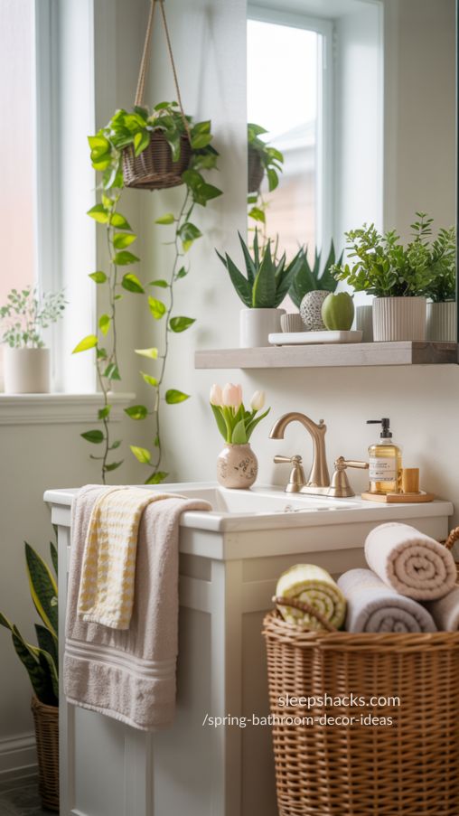 Spring Bathroom Decor Ideas with Refreshing Greenery
